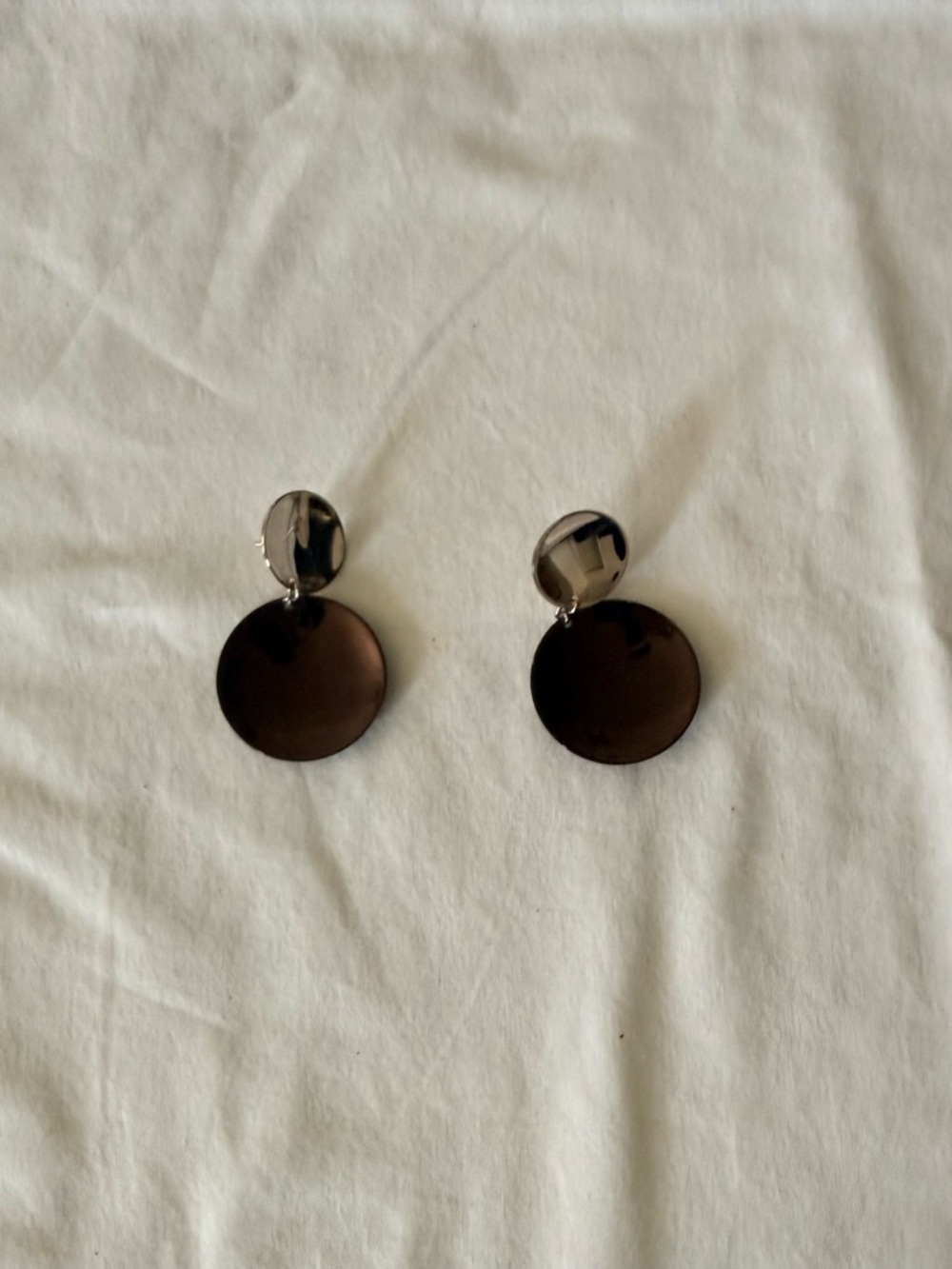 Round Drop Earrings in Dark Brown and Silver - Women Accessories